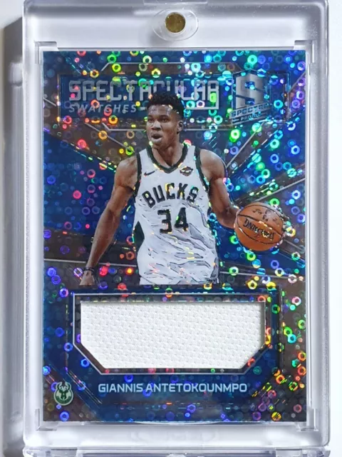 2017 Spectra Giannis Antetokounmpo #PATCH NEON BLUE /49 Game Worn Jersey - Rare