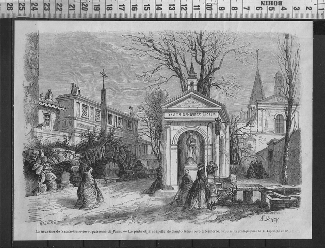 G374 / Gravure 1888 /  La Neuvaine De Sainte-Genevieve Patronne De Paris
