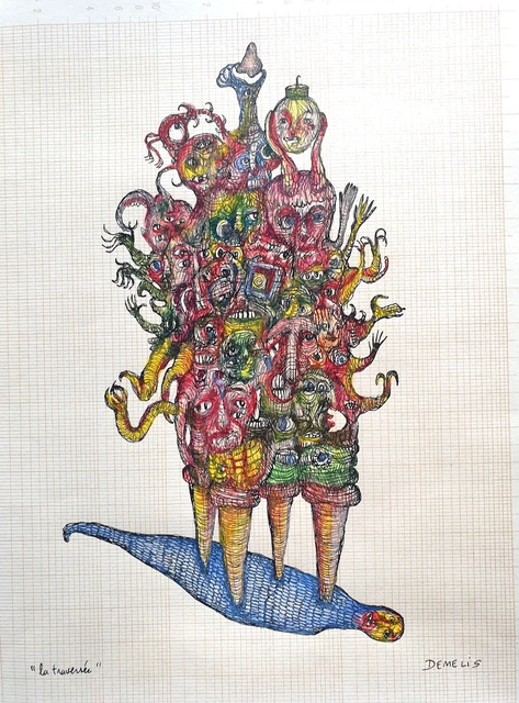 DESSIN ART SINGULIER demelis eric brut outsider papier encre original
