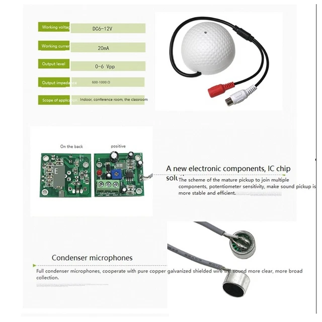Mini Microfono CCTV Pickup Per Sistemi Di Sicurezza – Compatibile Con AHD DVR E Telecamere IP, Alta Sensibilità