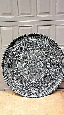 ANTIQUE 19c MIDDLE EAST VERY LARGE  SILVERED OVER COPPER CHARGER/SERVING TRAY