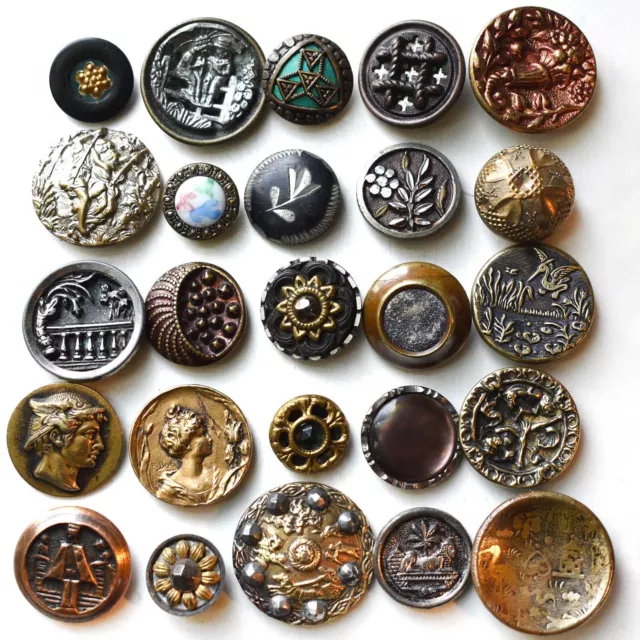 Lot ~ Nice Variety ANTIQUE Victorian Metal Buttons Some Pictorials 7/16 - 3/4"
