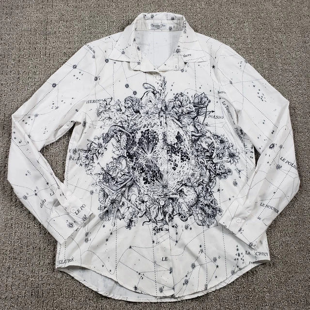 Vtg CHRISTIAN DIOR Blouse Womens Large White Long Sleeve Button Shirt Top Paris