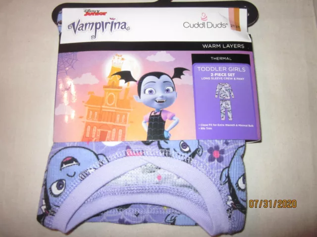 new 2 piece GIRLS CUDDL DUDS thermal warm DISNEY JR VAMPIRINA lavender 2T/3T