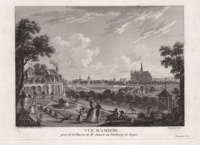 Amiens Hauts-de-France vue Ansicht estampe gravure engraving Kupferstich 1780