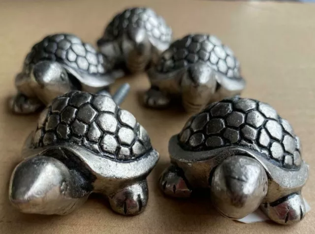 Set of 5 Pewter Ocean Turtles Metal Dresser Drawer Cabinet Door Knob Pull  - NEW