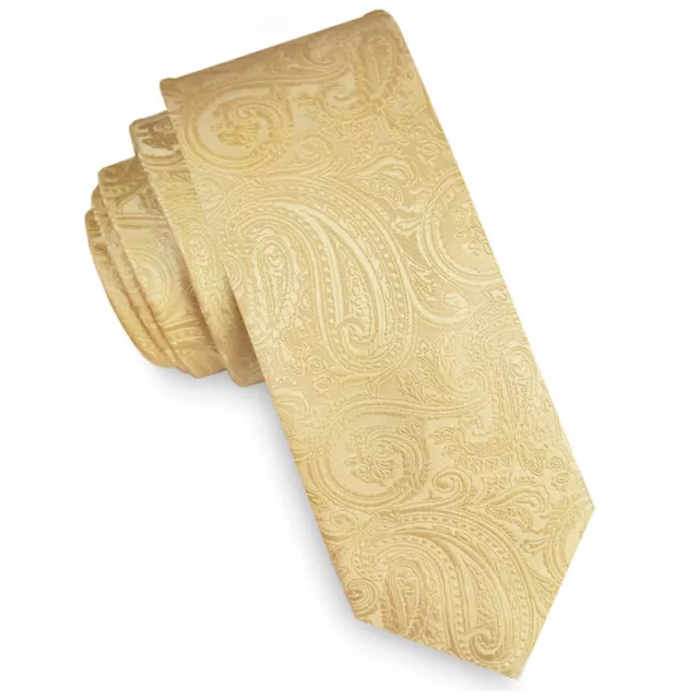 Light Gold Paisley Mens Skinny Tie