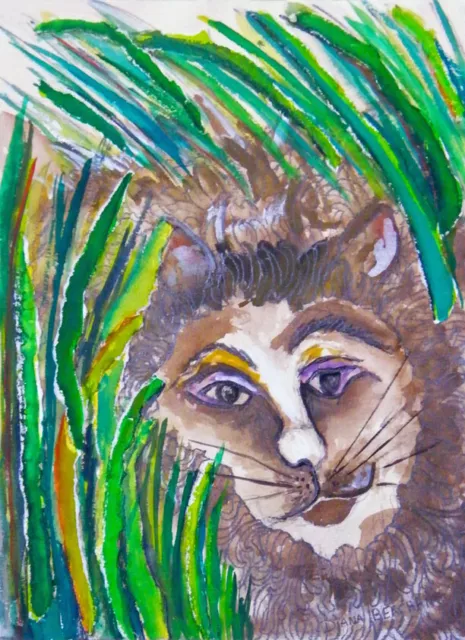 Original Leo Zodiac Gouache (Watercolor) Painting Mixed Media Collage