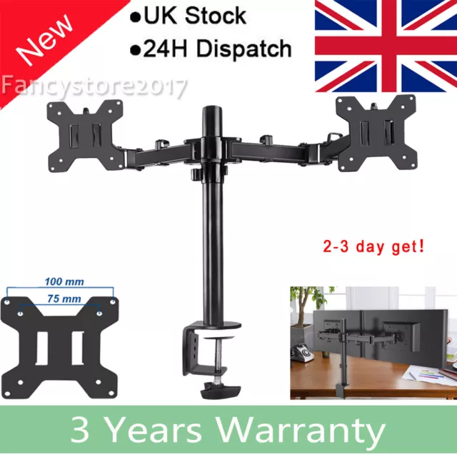 10“-27" Dual LED monitor stand 2 arm holds two LCD screen TV desk mount bracket