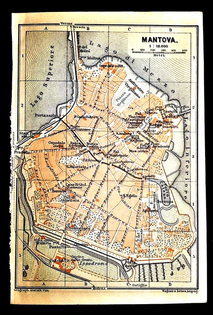 Baedeker Italia Settentrionale Antica Mappa Topografica Mantova Vicenza - 1901