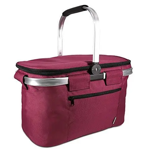 Navaris Panier de Pique-Nique Pliable - Panier Isotherme Etanche 27L Bordeaux