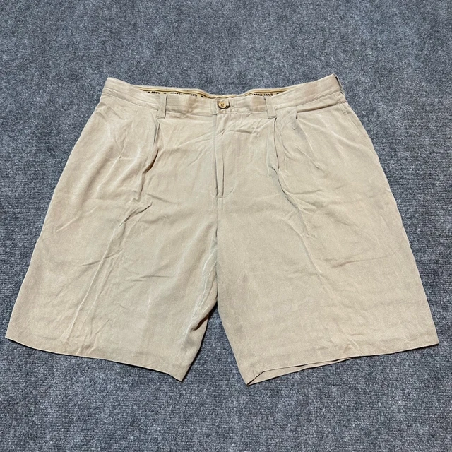 Jamaica Jaxx Shorts Mens 38 Beige Pleated 100% Silk Pockets Embroidered Preppy