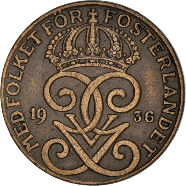 [#950519] Coin, Sweden, Gustaf V, 2 Öre, 1936, EF(40-45), Bronze, KM:778