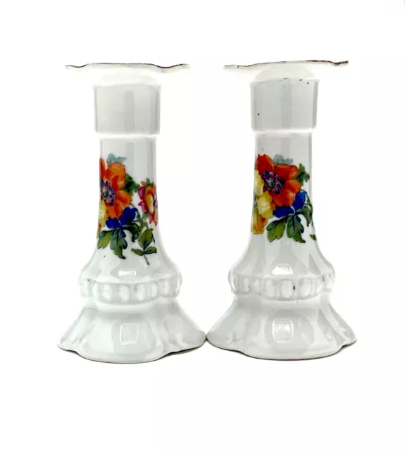 Candlesticks An Early 20Th Century Ceramic Pair With Flowers Czechoslovakian