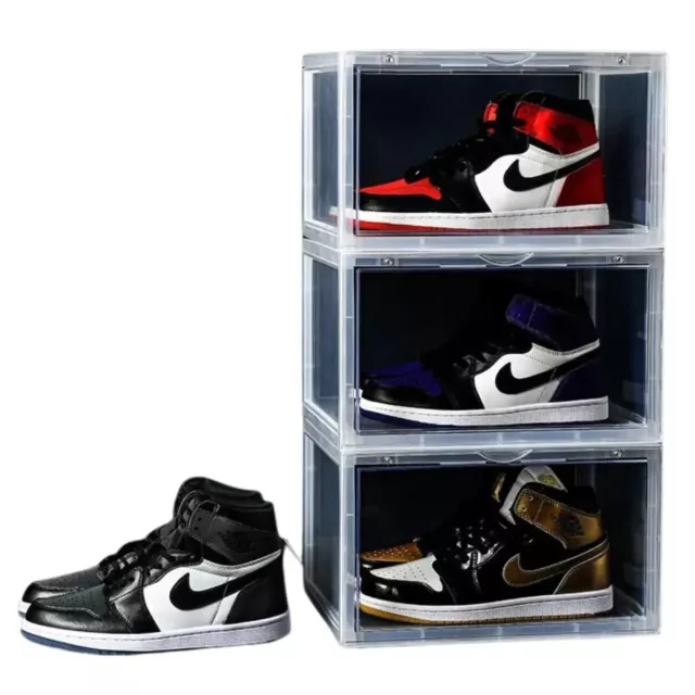 3 Pack Clear Transparent Trainer Box Shoe Rack Plastic Organiser Boxes Stackable