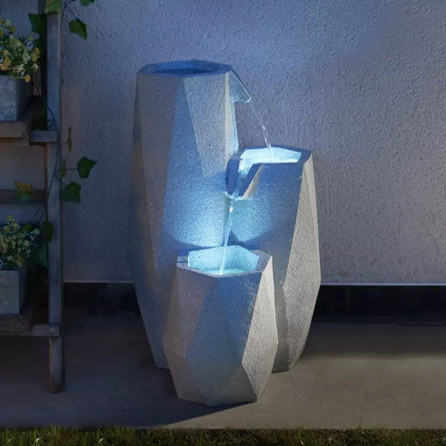 Solar Power LED Lit White Serenity Cascade Outdoor Garden Water Fountain Feature