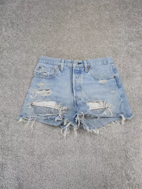 Levis 501 Shorts Womens 26 Light Wash Distressed