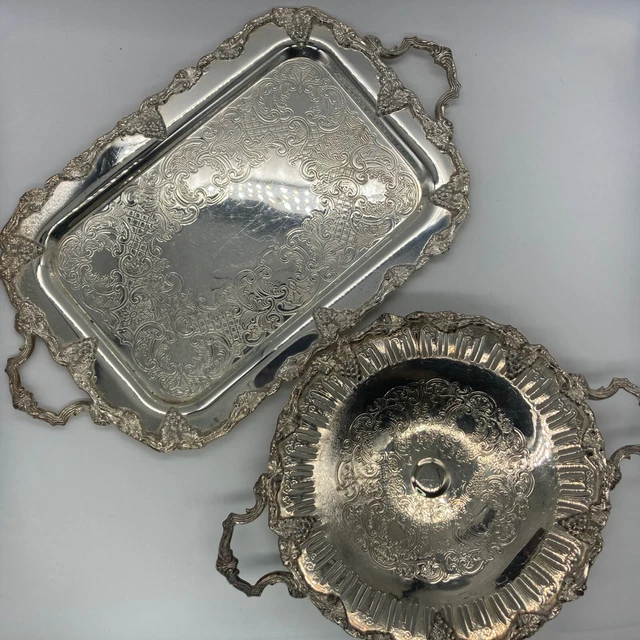 Benedict Proctor "Old English" Silverplate over Copper Candy Dish and Card Tray