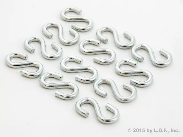 12 S Shaped Hook 1" Long x 1/2" Wide x 1/8 Inch Thick Zinc Plated Silver 42 Lbs
