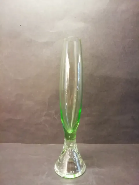 Orchideenvase Solifleur Stangen Glas Vase Luftblasen Bubbles 60er ca.20 cm grün