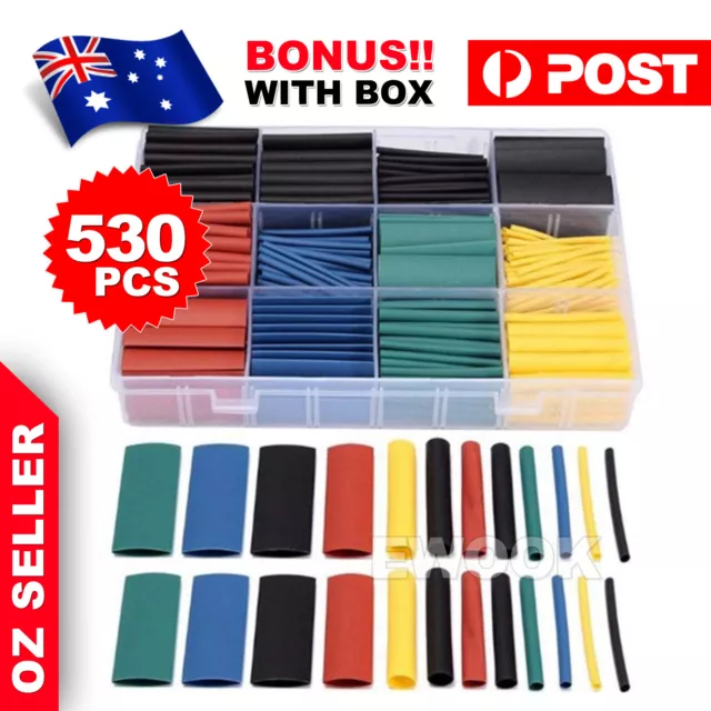 530Pcs Heat Shrink Tubing Tube Assortment Wire Cable Insulation Sleeving Set