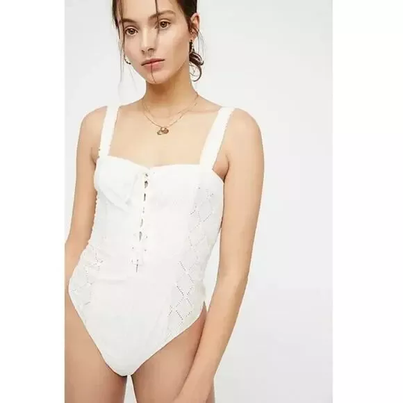 Free People Make Me Up Sleeveless Bodysuit, Ivory, X-Small, RRP $58