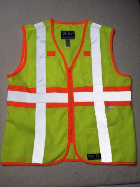 Walls Men's Large Premium ANSI 2 High Visibility 3MSafety Zip-Up Vest w/ Pockets