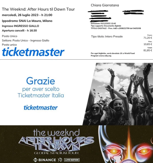 BIGLIETTO CONCERTO THE Weeknd Milano 26/07/2023