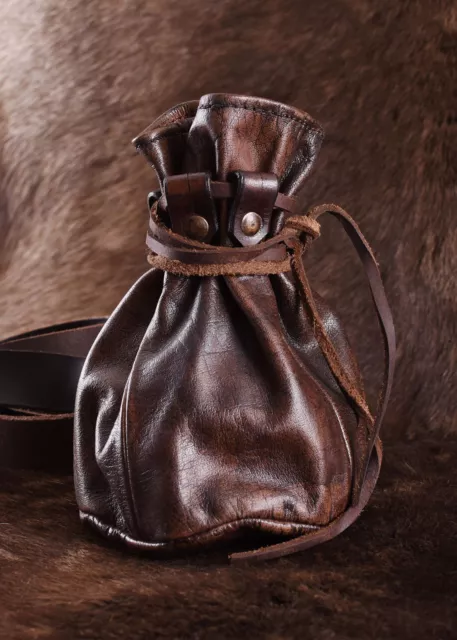 Medieval Plain Leather Drawstring Coin Jewelry Bag pouch Reenactment Costume