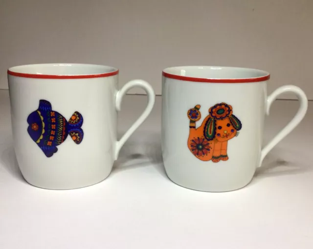 Bareuther Waldsassen Germany Fish And Dog Mugs Cups 7 Oz Set Of 2