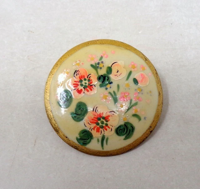 Broche Ancienne En Celluloïd Des Années 1930 - Style Art Déco, Décor Peint