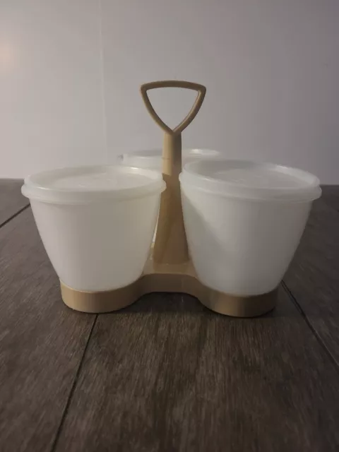 Tupperware Three Condiment Carrying Caddy Server 757-1 & Lids 733- 5,7,8
