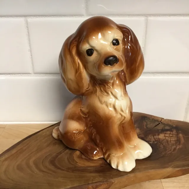 Vintage Cocker Spaniel Dog Figurine Ceramic Pup Brown 6” Royal Copley? Pristine