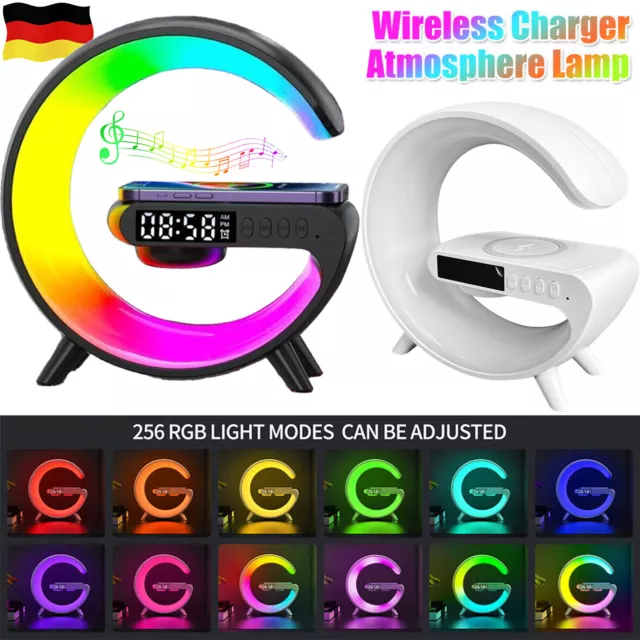 LED Lampe mit Bluetooth Lautsprecher Nachttisch RGB Smart G Wecker Ladegerät