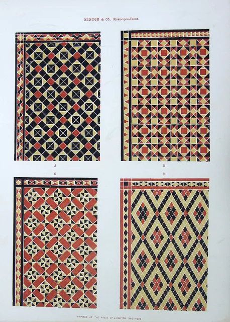 MINTON ENCAUSTIC CLAY CERAMIC TILE INLAID DESIGN ~  Antique 1851 Color Art Print