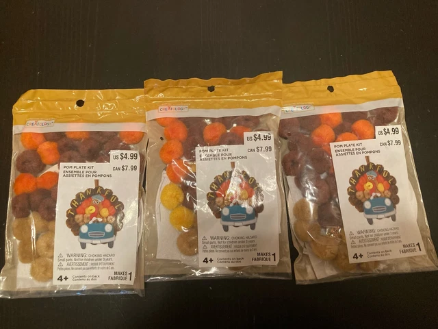 Lote de artesanías de vacaciones de otoño de Acción de Gracias - 3 kits de decoración de pavo POMPOM