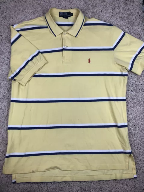 POLO RALPH LAUREN Shirt Mens Large Yellow Blue White Striped Golf Short ...