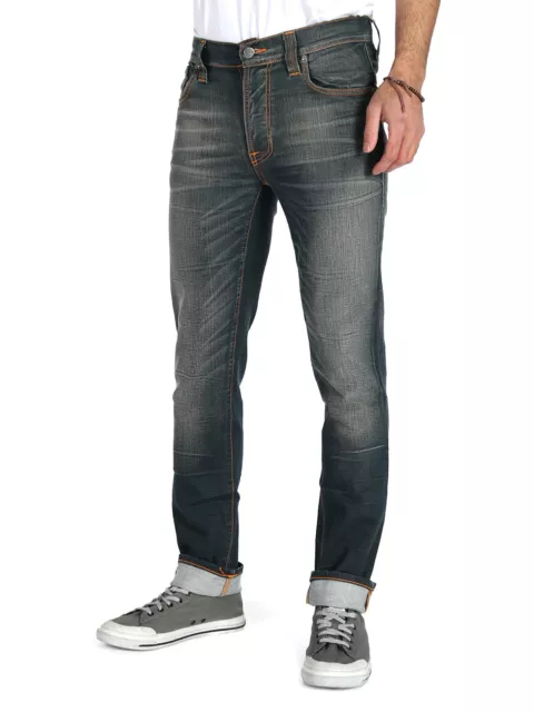 B-STOCK - Nudie Mens Slim Straight Fit Stretch Jeans Thin Finn Grey Auth.