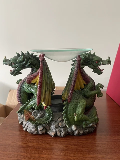 Full Color Double Dragon Candle Holder With Glass Plate