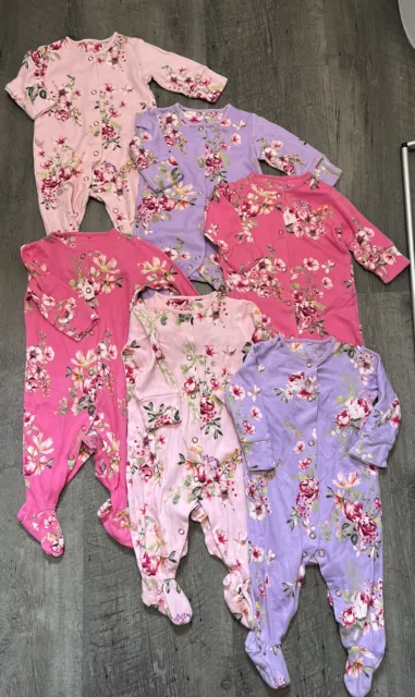 🌸 Baby Girl 0-3 Months  Bundle Sleepsuits Floral Print Next Rompers