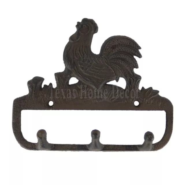 Rooster Key Rack Cast Iron Hooks Coat Hanger Wall Mounted Country Farm Rustic