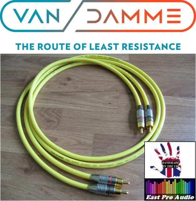 1m Pair - Van Damme RCA Phono Cables - Pro Grade Silver Plated Pure OFC Yellow