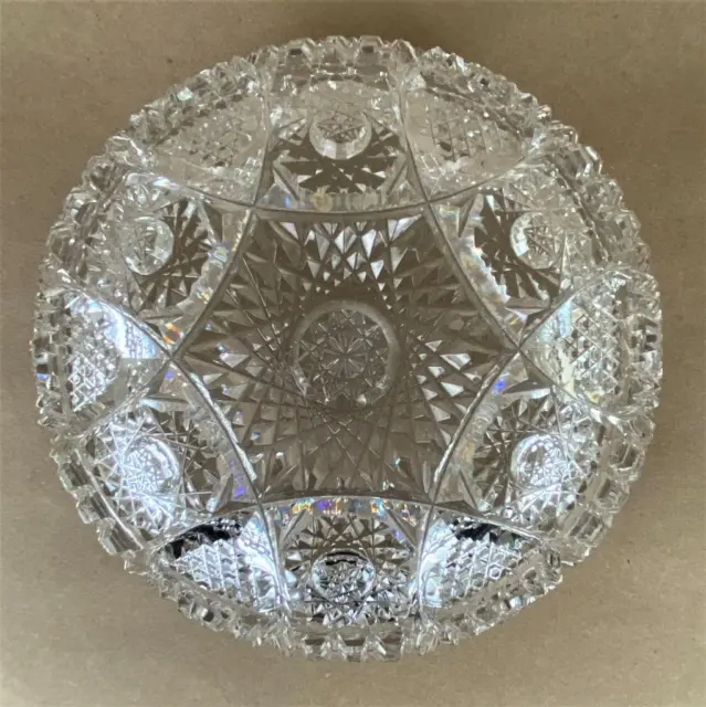 Antique Victorian American Brilliant Glass ABP Cut Crystal Hobstar 8" Bowl Dish 11