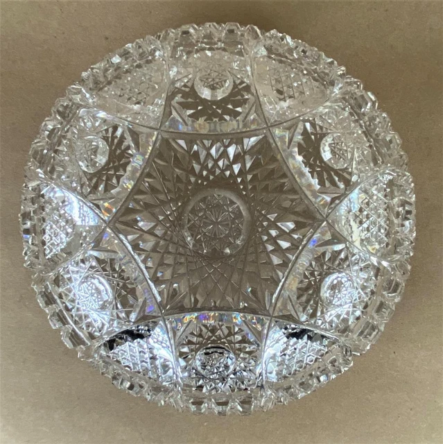 Antique Victorian American Brilliant Glass ABP Cut Crystal Hobstar 8" Bowl Dish 11