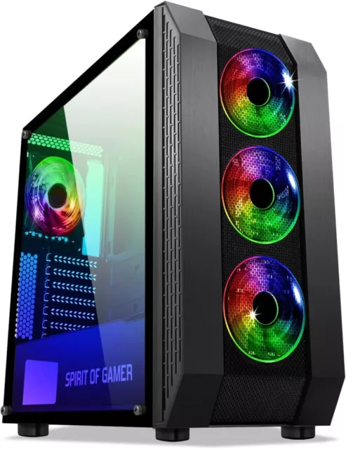 Boitier PC Gamer RGB, Moyen Tour  Gaming Vide, 4 Ventilateurs LED, ATX, ITX