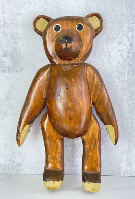 VINTAGE Hand Carved & Painted Wooden TEDDY BEAR