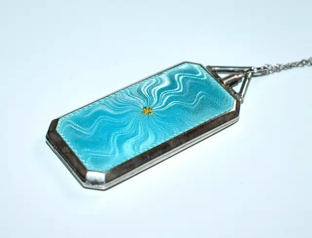 BEAUTIFUL Aqua Antique STERLING ENAMEL GUILLOCHE Locket Necklace FOSTER & BAILEY BEAUTIFUL Aqua Antique STERLING ENAMEL GUILLOCHE Locket Necklace FOSTER & BAILEY