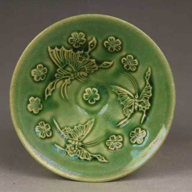 5.1" Chinese Porcelain Jizhou Kiln Green Glaze Hacking Butterfly Douli Bowl