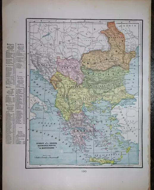 Old (11x14) 1899 Cram's Atlas Map ROUMANIA. GREECE, SERVIA ~ Free S&H  ~Inv#521 2