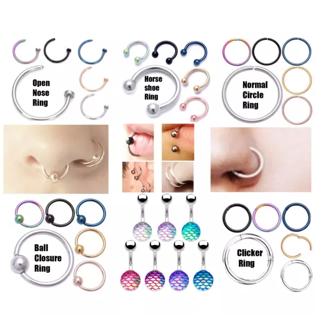 Nose Ring Nose Lip Hoop Cartilage Tragus Helix Ear Piercing Surgical Steel Rings